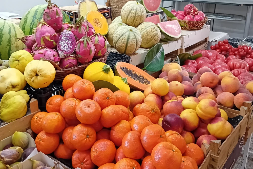 Fresh fruit display at the Municipal Market in Armação de Pêra, Algarve